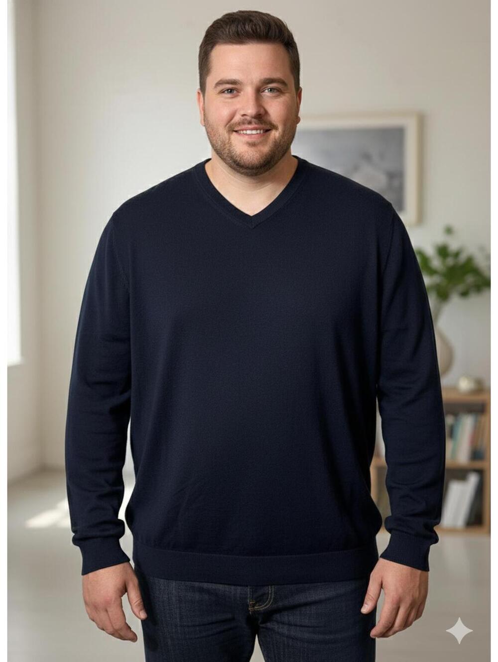 Brooks Brothers Men's Navy V-Neck Sweater 3XL Merino wool